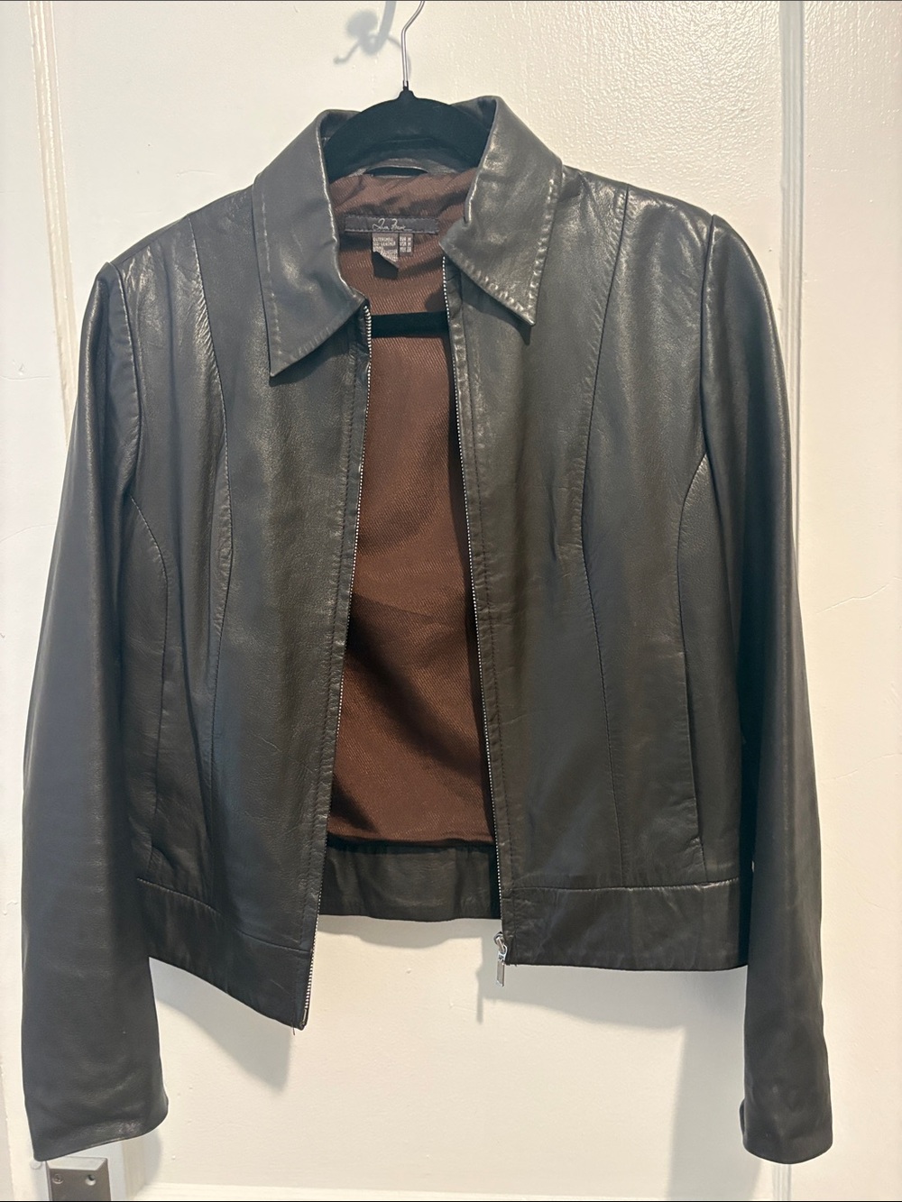 Classic Dark Brown Leather Zip Jacket - Women's